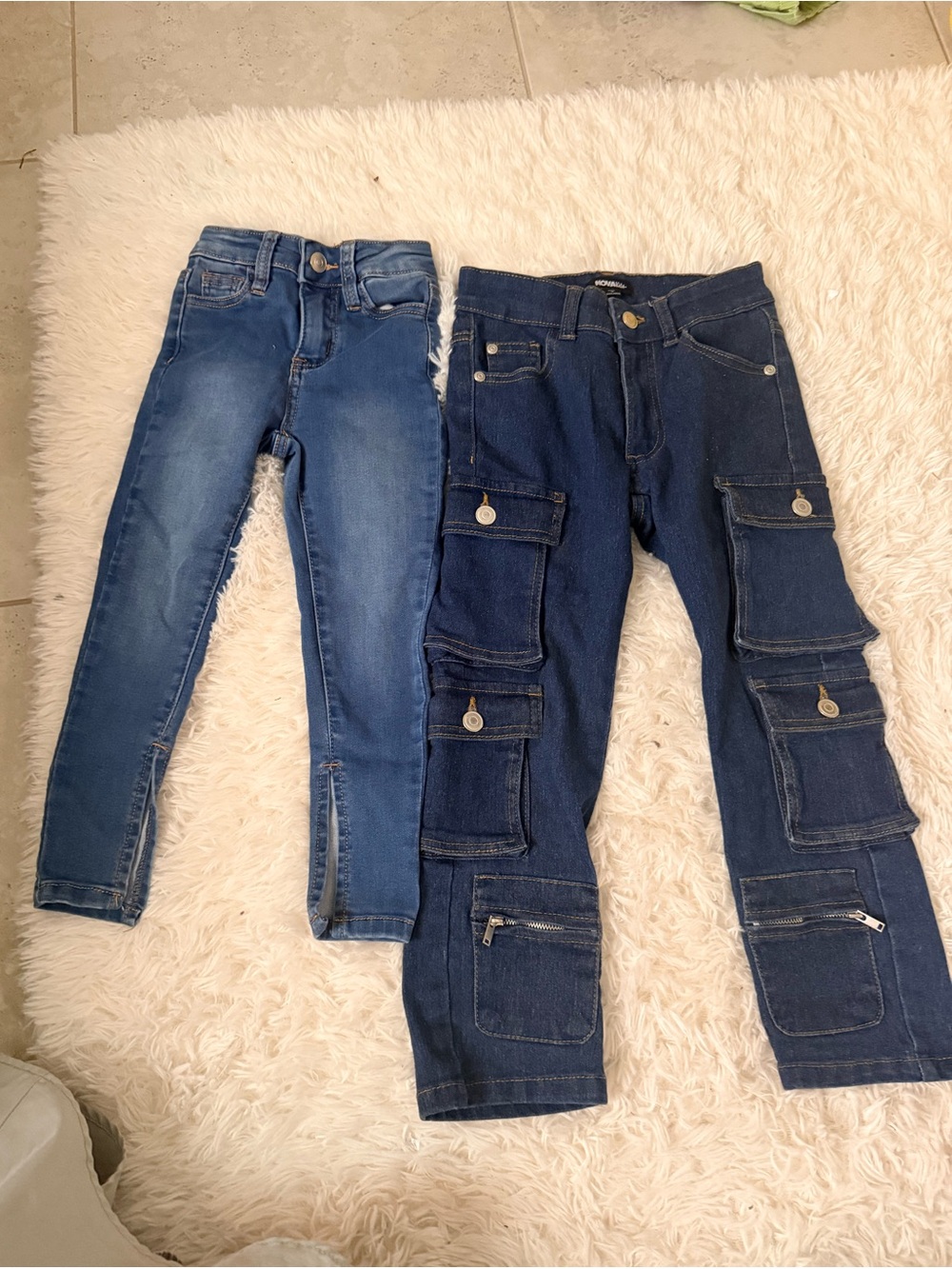 Fashion Nova Kids Cargo Dark Blue & Medium Blue Slit Jeans bundle size 5